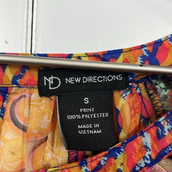 New Directions Womens Top S Orange Yellow Stretch Waist Pullover Flowy Boho Cute - Picture 2 of 13